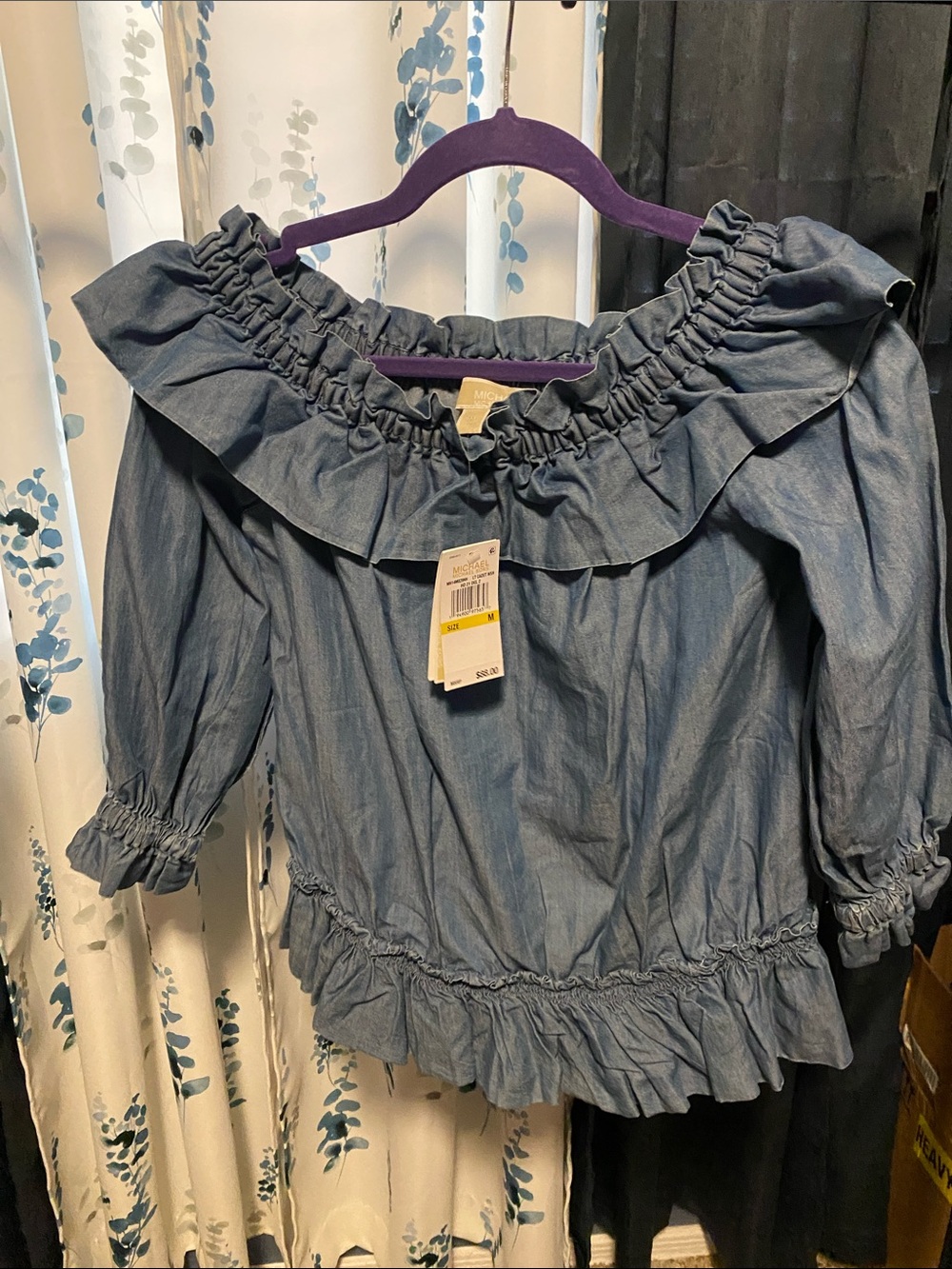 MICHAEL Michael Kors Chambray Off-Shoulder Ruffle Top - Blue
